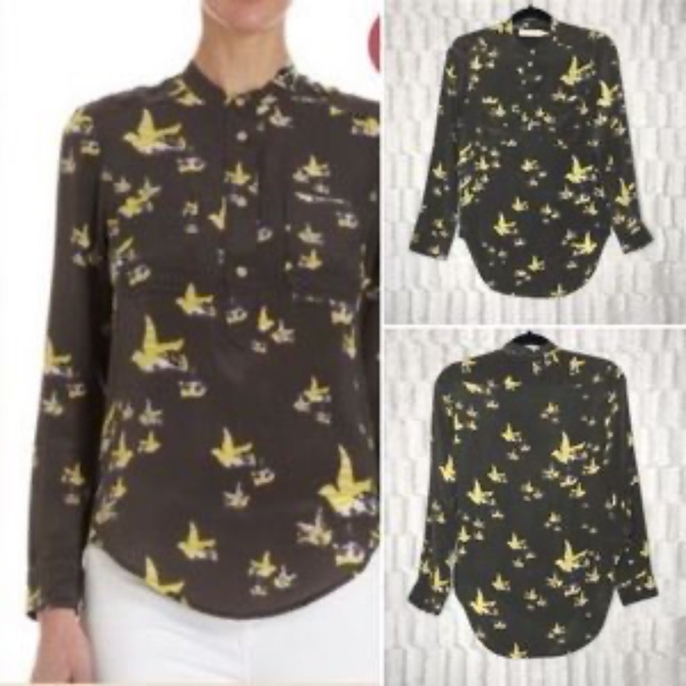 Isabel Marant Etoile Silk Bird Popover Blouse Top